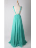 Turquoise Ruched Chiffon Sexy Backless Bridesmaid Dress